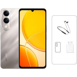 vivo Y04 4G Dual SIM Titanium Gold 4GB RAM + 128GB | 5500Mah | with Neck Band - Middle East Version