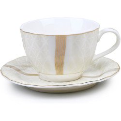 Shallow By Cuisine Art Porcelain Amara Tea Cup & Saucer Set, 220ml (6 Cups, 6 Saucer, White) || Luxurious Tea Cup, Coffee Cup