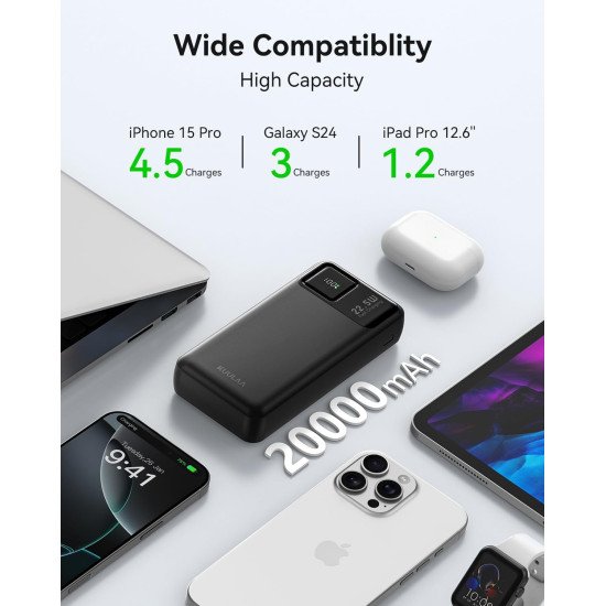 Kuulaa Power Bank 20000mAh, Portable Charger 22.5W Fast Charging, Battery Pack Powerbank 2 Outputs 2 Input with LED Display Compatible with iPhone 16 15 14 13 12 Samsung iPad Kuulaa Power Bank 20000mAh, Portable Charger 22.5W Fast Charging, Battery Pack Powerbank 2 Outputs 2 Input with LED Display Compatible with iPhone 16 15 14 13 12 Samsung iPad