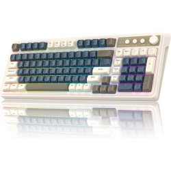 Aula S99 3 in 1 World's First Silicon Membrane Gaming Keyboard | Bluetooth/2.4GHz/USB-C Balls Keycap Keybaord with Knob | Programmable RGB Backlit Gaming Keyboard for PC/Xbox/PS5 (Retro Gray)