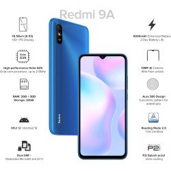 Xiaomi Redmi 9A 4G LTE Unlocked GSM Global Version Dual Sim (64GB,4GB, Sky Blue)