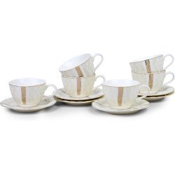 Shallow By Cuisine Art Porcelain Amara Tea Cup & Saucer Set, 220ml (6 Cups, 6 Saucer, White) || Luxurious Tea Cup, Coffee Cup