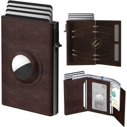 KASTWAVE Mens Smart Wallet Card Holder for AirTag, Leather Wallet for Men Compatible with Apple Air Tag, RFID Blocking, Slim, Carbon Fiber, Minimalist - 9-14 Card Capacity | ID Window | Cash Slot