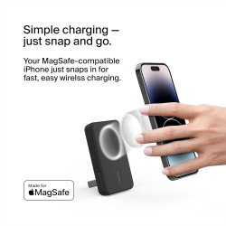 Belkin 5000mAh Magnetic Wireless Power Bank, Portable Charger Compatible with MagSafe, Battery Pack with 7.5W Output, 10W Input and Kickstand, Compatible with iPhone 16, 15, 14, 13, 12 Series - Black