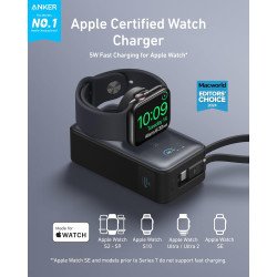 Anker MagGo Power Bank for Apple Watch, Officially Certified, 10,000 mAh Compact Battery Pack with Built-in USB-C Cable, 35 W Max, for iPhone 15 Series, Samsung, iPad, AirPods and More