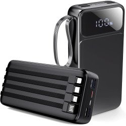 Power Bank with Built-in Cables, 10000mAh Portable Charger with LED Display, USB-C Battery Pack, 6 Outputs 2 Inputs, Compatible with Smartphones, Tablets, and More