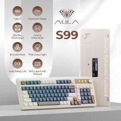 Aula S99 3 in 1 World's First Silicon Membrane Gaming Keyboard | Bluetooth/2.4GHz/USB-C Balls Keycap Keybaord with Knob | Programmable RGB Backlit Gaming Keyboard for PC/Xbox/PS5 (Retro Gray)