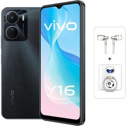 vivo Y16 4G Dual SIM (Stellar Black, 4GB RAM, 64GB) 13MP Dual AI Camera | 5000 mAh Battery | 12 Months Warranty + Earphone + Ring Holder