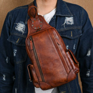 Vintage Men's Chest Crossbody Bag Genuine Leather Man Bag